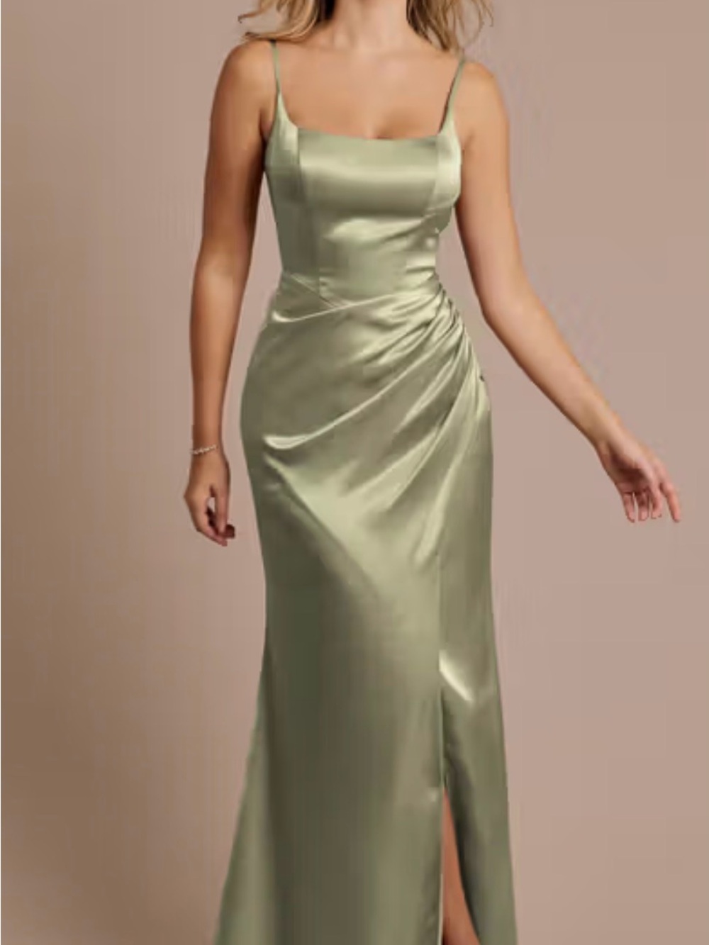 Davids bridal eucalyptus Charmeuse Square Neck Corset Sheath Dress